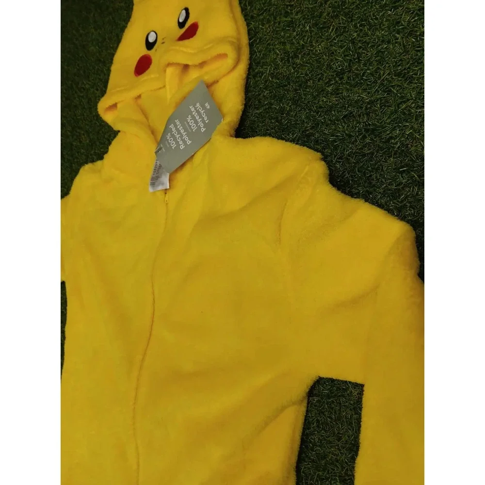 Yellow‎ Pikachu Pajama Jump Suit Embroidery Fleece Full Length Boys 8/10